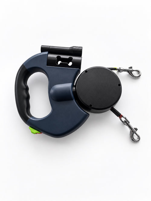 QuietPaw double dog leash handle with two retractable leads and clips