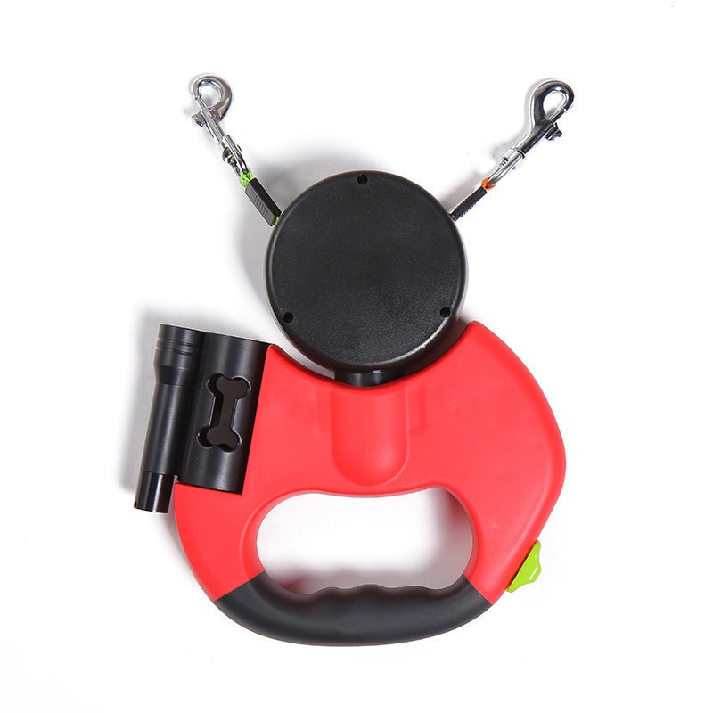 QuietPaw dual retractable dog leash in red
